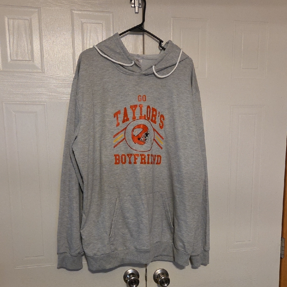 Gray Graphic Hooded Sweatshirt with Orange Print